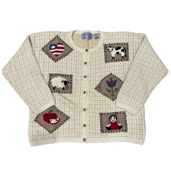 Vintage Hand Embroidered Patchwork Knit Cardigan Sweater - Picture 1 of 9